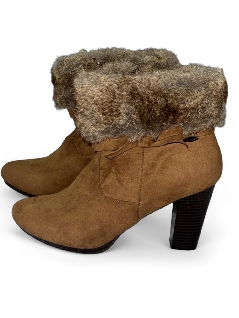 Dana Buchman Tan Faux Fur Cuff Suede Ankle Booties